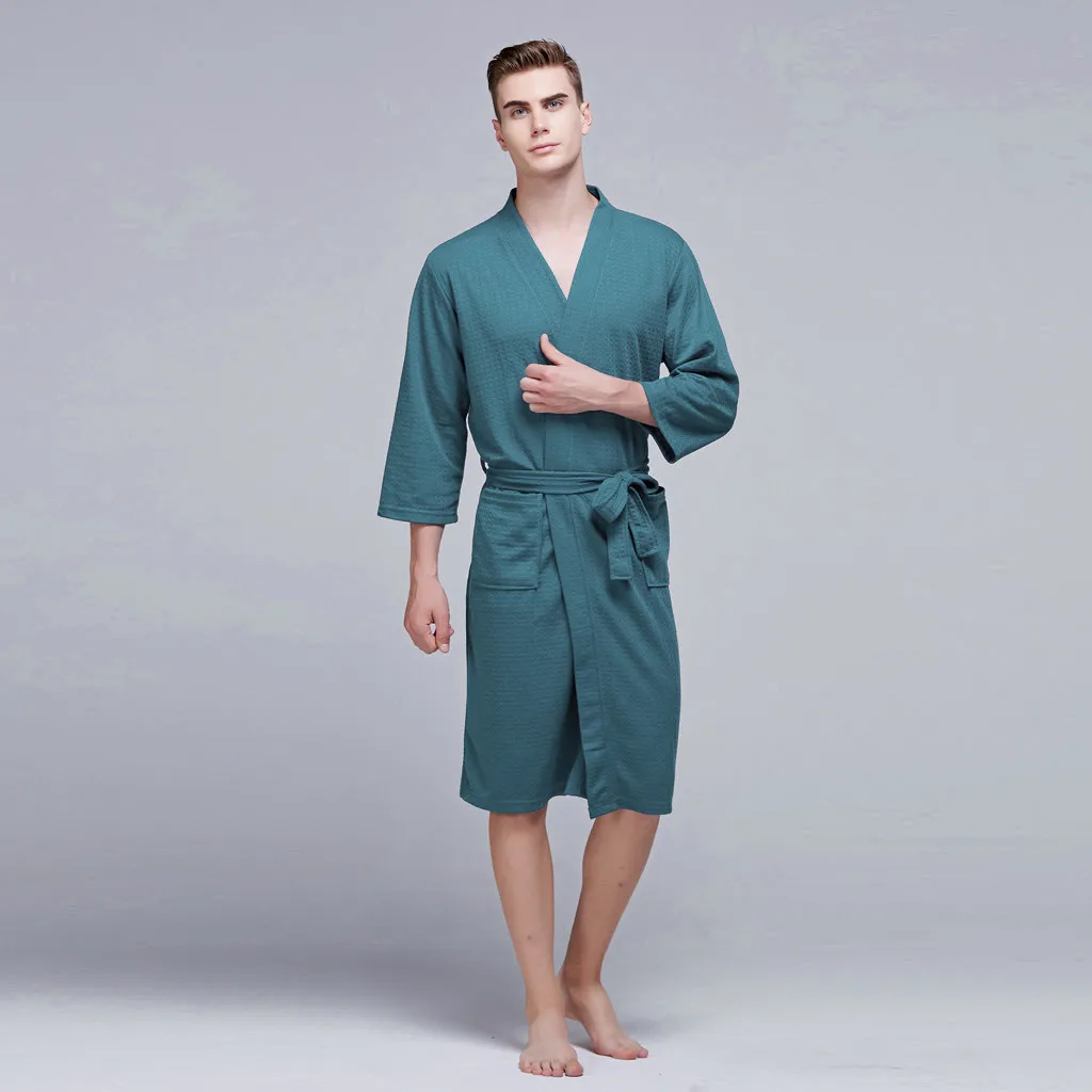 New Men Blue Lounge Sleepwear Summer Sexy Mid-length Robes Comfort ...