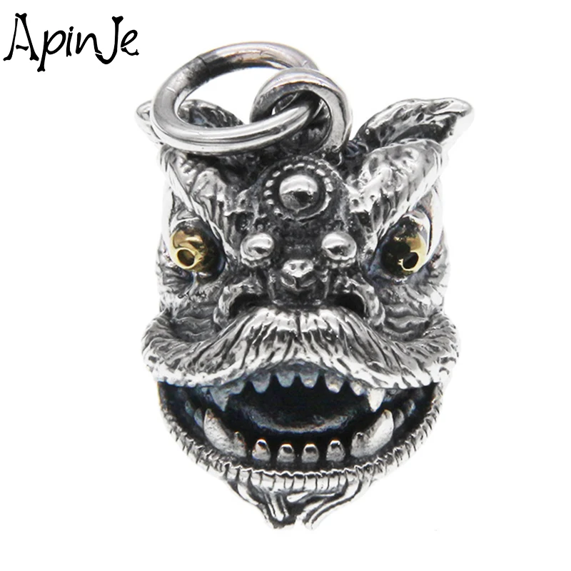 

Apinje Vintage Fashion Auspicious Jewelry 925 Sterling Silver Necklace Pendant Men Domineering Lion Thai Silver Animal Pendants