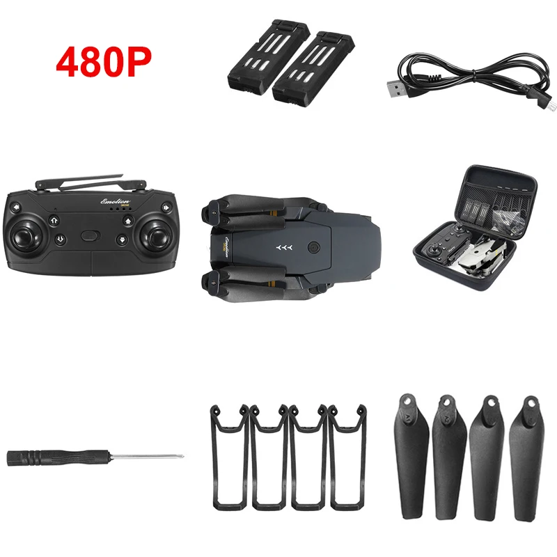 E58 480P-black-2B Квадрокоптер Карманный Дрон камера Wi-Fi FPV RTF широкий угол высокий режим удержания складной рычаг RC Квадрокоптер приложение управление вертолет - Цвет: E58 480P-black-2B