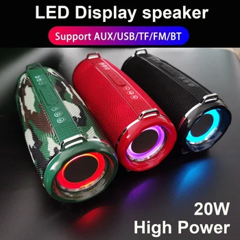 

High Power 20W Bluetooth Speakers Portable powerful Column For PC Computer LED lights hifi Subwoofer Boom Box Music Center Radio