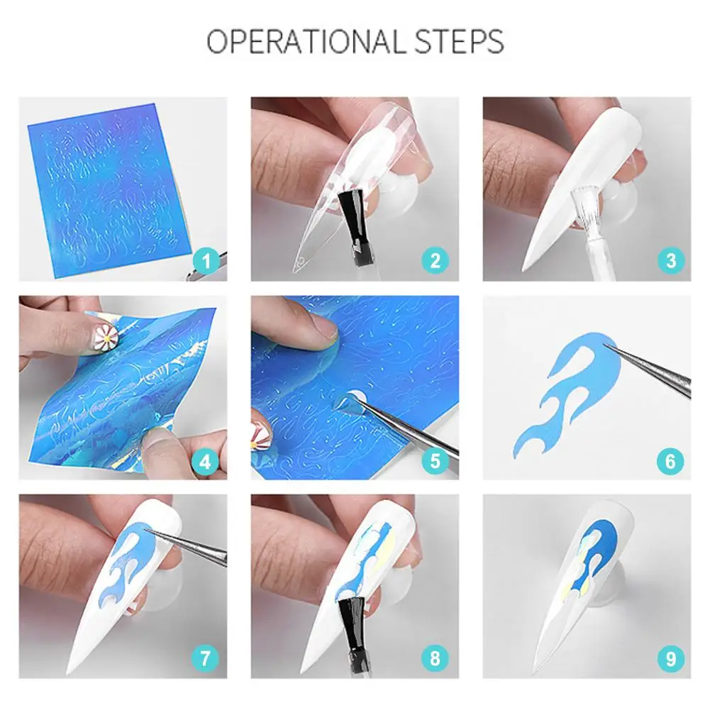 16Sheets/Set Aurora Flame Nail Sticker Holographic Colorful Fire Reflections Self-Adhesive Foils DIY Nail Art Decoration Sticker