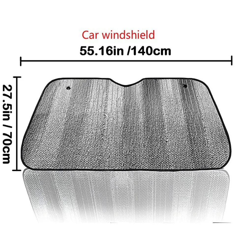 Windshield Cover Curtain Foldable Suction Cup Car Sunshade 140x70cm Silver Durable Motorcycle