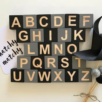 

1 Set 26 English Alphabet Square Black Gray Cube Block Kids Children Photography Props Home Wedding Decoration