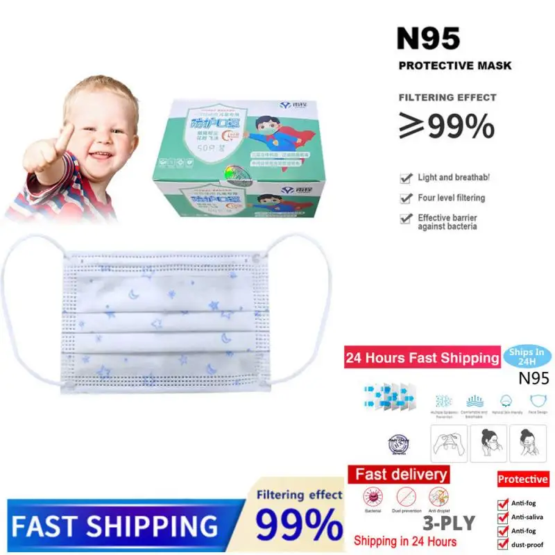 

Children Disposable 3 Layers Nonwoven Meltblown Cloth Breathable Soft Comfortable Safety Dustproof PM2.5 Respirator Facial Mask