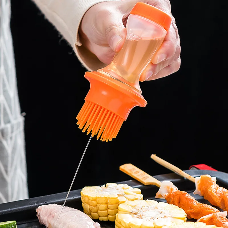 

Portable Silicone Oil Brush Bottle Barbecue Brush with Protective Cover Heat Resistant Baking Tools Pastry BBQ Outdoor