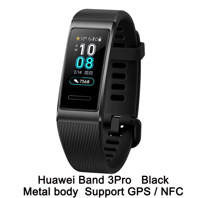 Huawei Band 3 Pro Band 3 0,95 дюймов Поддержка gps NFC трекер плавание Водонепроницаемый Bluetooth фитнес-трекер сенсорный экран - Цвет: Band 3 Pro Black