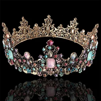 

Gorgeous Colorful Circle Royal Queen King Tiaras and Crowns Pageant Prom Bridal Diadem Wedding Hair Jewelry Head Accessories