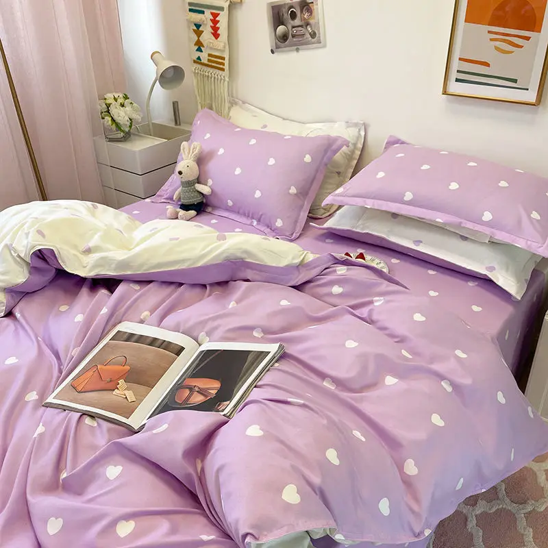 Ins Princess Pink Heart Duvet Cover Home Textile Pillow Case Bed Sheet Kids Girls Bedding Covers Set King Queen Twin Cute Kawaii