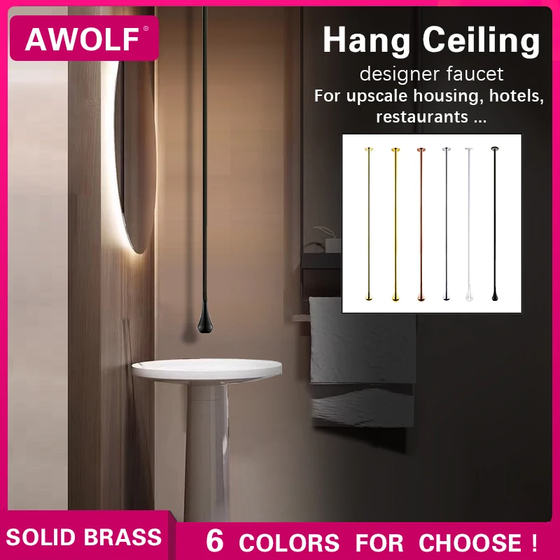 

Bathroom Hang Ceiling Basin Faucet Bathtub Spout Tap Solid Brass Wall Mounted Black Chrome Gold White Rose Gold Mixer Tap ML8047