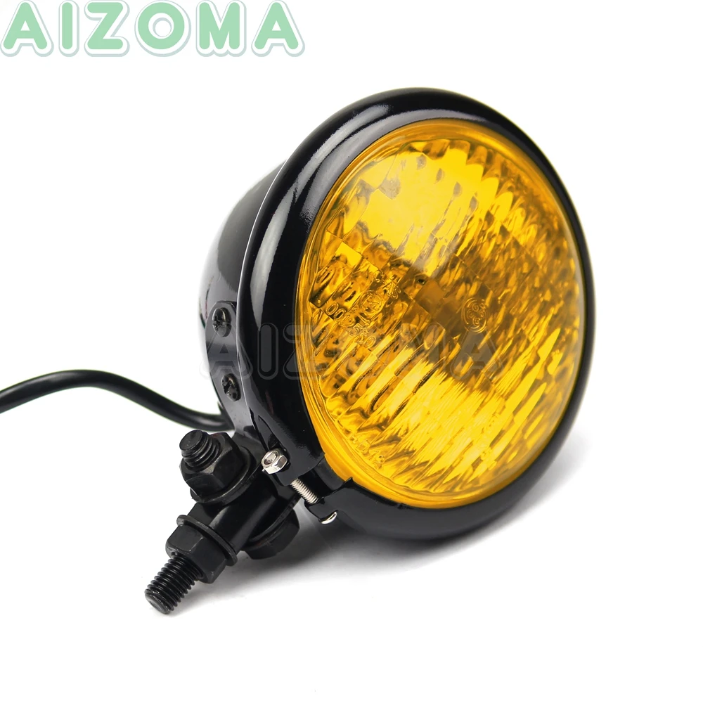 Винтажные мотоциклетные фары 4 5 дюйма с янтарными линзами для Yamaha Honda Cafe Racer Scrambler