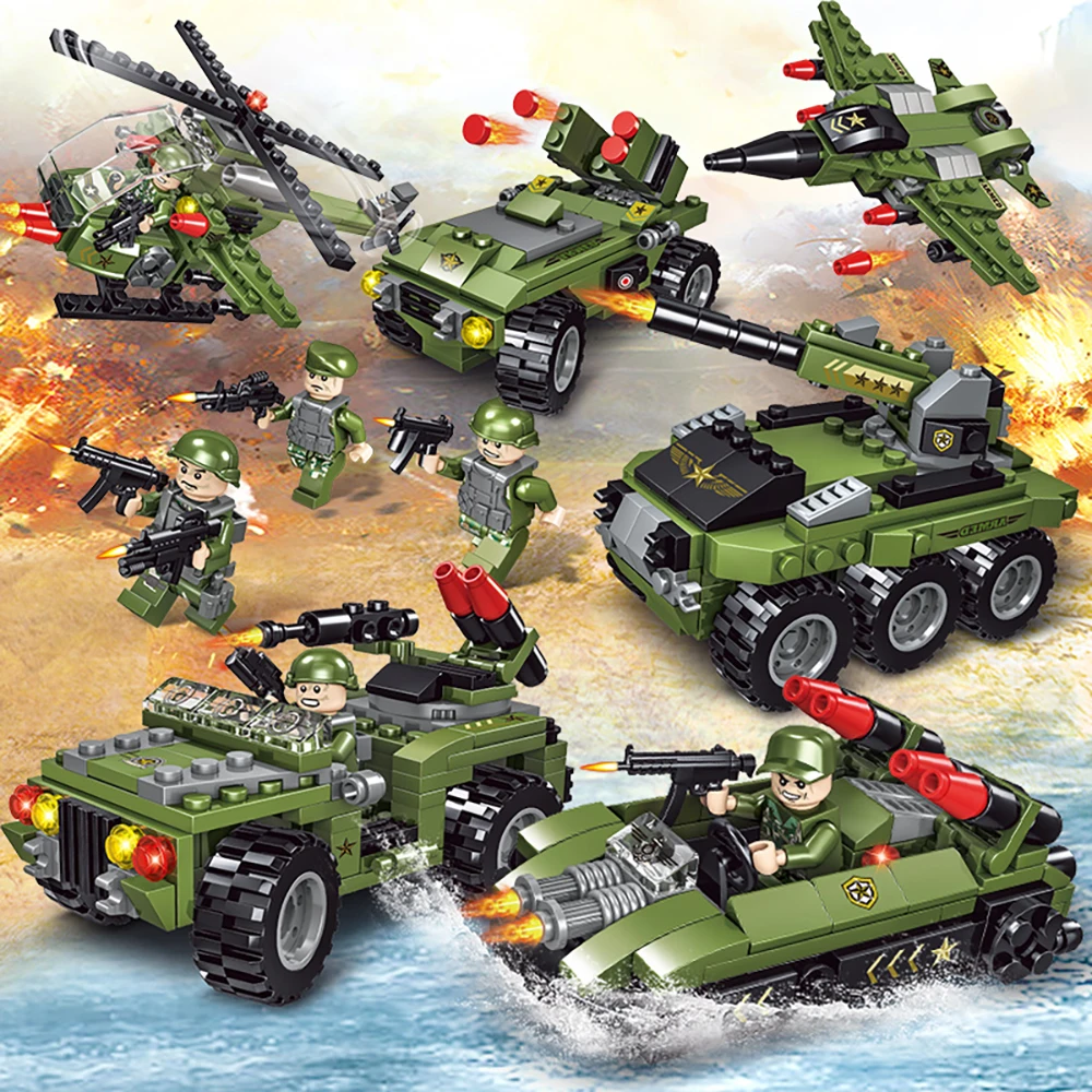 Cheap 710PCS Tank Building Blocks Helicopter Vehicle Aircraft Boy Toys Figures Educational Blocks Military Compatible LegoED Bricks