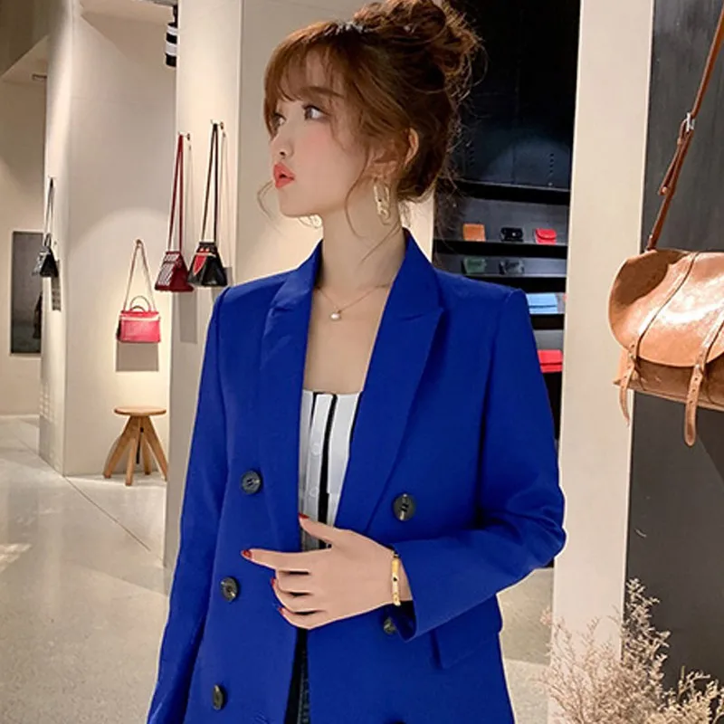Новая мода Карманы Женский блейзер куртки корейский женский длинный рукав повседневные однотонные костюмы пальто Женский блейзер верхняя