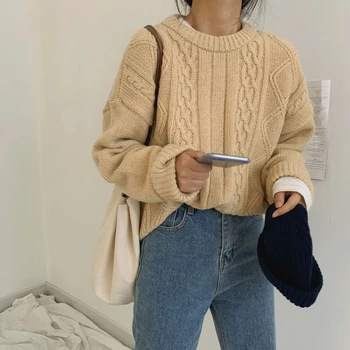 

Winter Women Casual Beautiful Fashion O-Neck Long Sleeve Three Color Knit Sweater