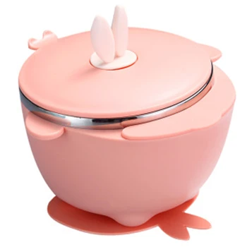 

Baby Stainless Steel Thermal Bowl Infant Feeding Tableware Strong Suction Bowls Kids Training Safety Dishes Dinnerware-Pink