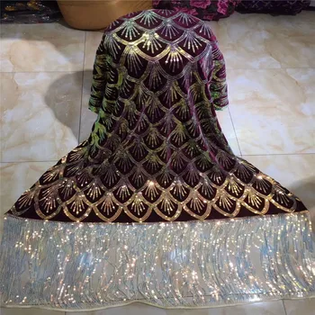 

Latest African Laces velvet Lace Embroidery Lace Fabric Mesh Lace Trim Bridal Lace With Tassels sequins For Nigerian Dresses