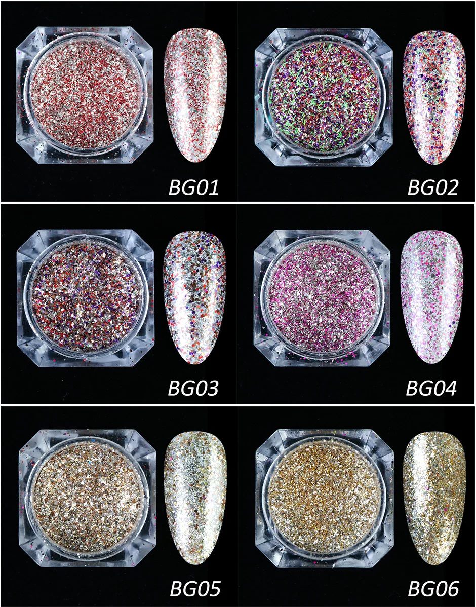 Блестящая голографическая пудра для ногтей, блестящая голографическая пудра для ногтей, цвета: серебристый, розовый, звездное небо, сделай сам, для маникюра, хлопья, CHBG01-26