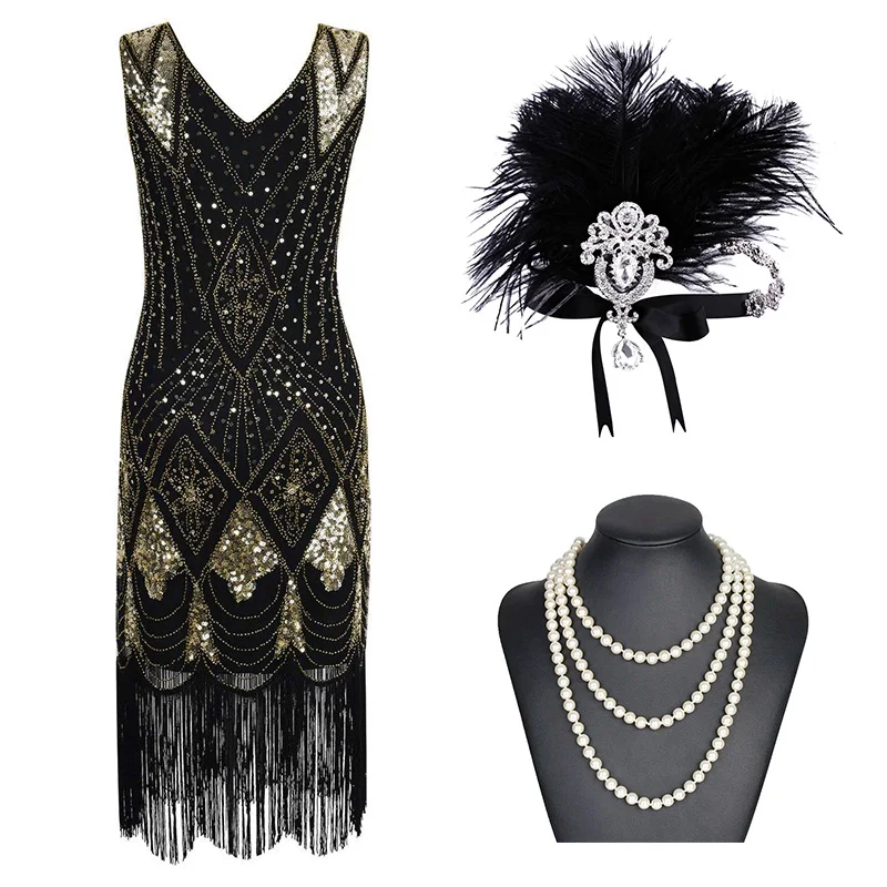 

1920s Great Gatsby Flapper Dress Party Evening Sequins Beaded Fringe Women 20s Sequin Beaded Tassels Dresses Gown