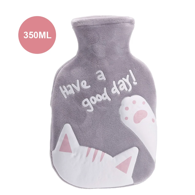 Светло-серый 350ML Creative Cute Flannel Cover Hot Water Bottle Water Inserted Hand Warmer Bag Girl Warm Hand Bag High Quality 1pc - Цвет: Светло-серый
