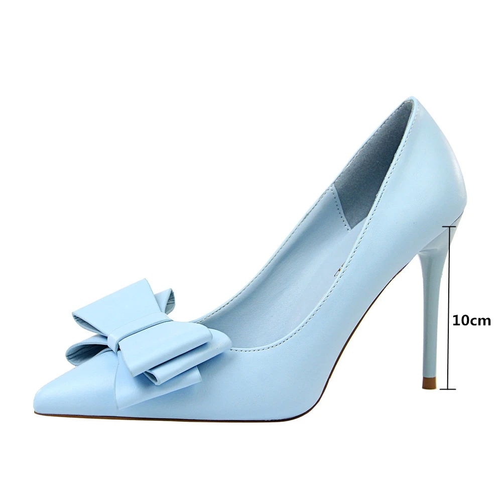 Осенняя обувь на каблуке Женская обувь на высоком каблуке с милым бантом женские туфли-лодочки на тонком каблуке, размеры 42, 43, матовые, розовые, синие элегантные женские туфли