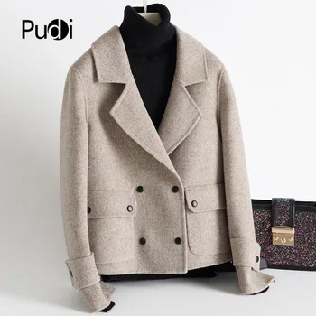 

PUDI RO18086 2020 Women Fall Winter new wool suit solid lapel jacket with pocket lady long style pocket leisure coat