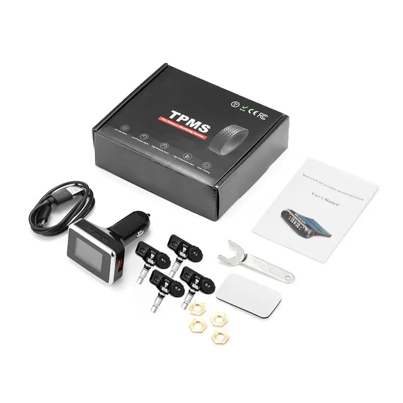 Wireless Car TPMS Cigarette Lighter Universal LCD TPMS Digital Tpms Tire Pressure Alarm System 4 External Internal Sensor