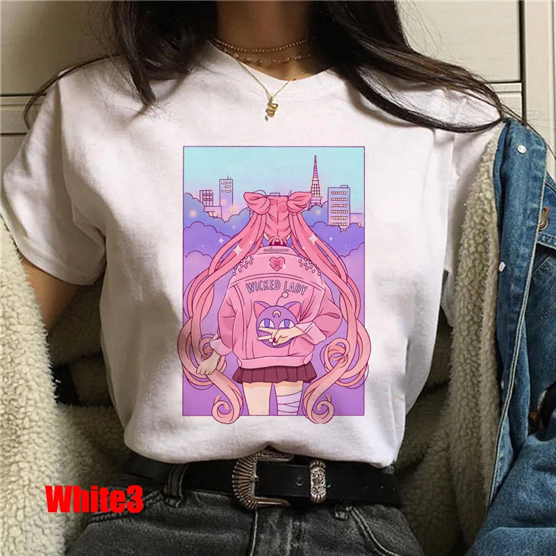 Сейлор Мун модная футболка для женщин Harajuku короткий рукав Веселая футболка милый кот футболка мультфильм Топ Футболки женские