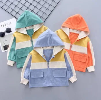 

New Kid's stitching color hooded zipper grils coat fashion jacket