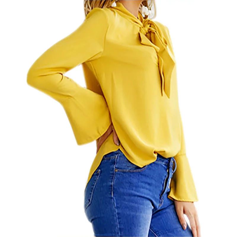 

Women Summer Blouse Work Office Shirts Blusas Female Solid Casual Shirt Tops Short Sleeve Bowknot Blouses Plus Size S-XL GV846
