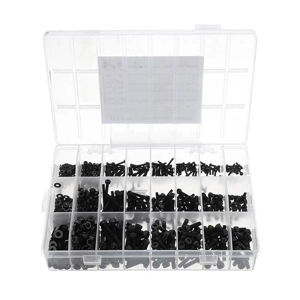 

MXCH8 1080Pcs M2 M3 M4 Hex Socket Cap Head Screws Carbon Steel 12.9 Grade Bolt Nut Assortment Kit 4-30mm Fasteners Repair Tool