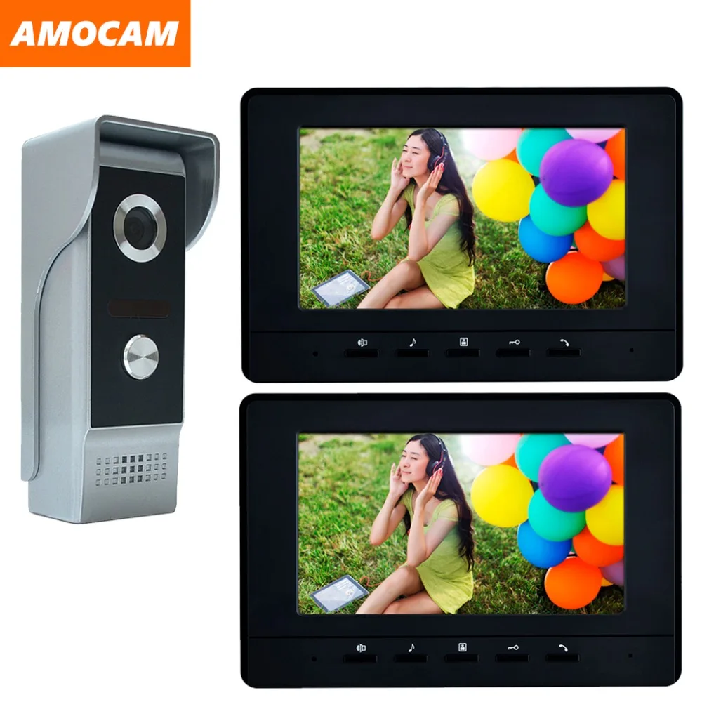 

7" video door phone intercom doorbell kits aluminum alloy panel wired video doorphone system 1 IR camera 2 LCD color monitor