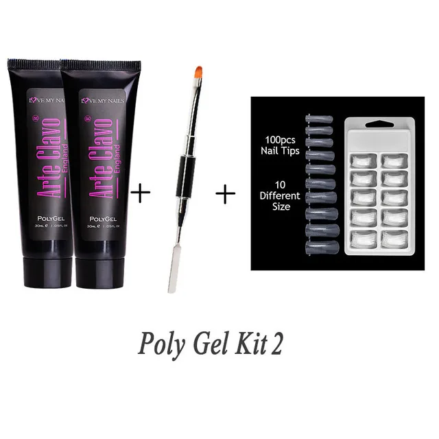 poly gel kit 2 Arte Clavo 30 мл полигель для наращивания ногтей Впитывается быстрое наращивание здания светодиодный прозрачный УФ художественный Гель-лак для ногтей комплект - Цвет: poly gel kit 2