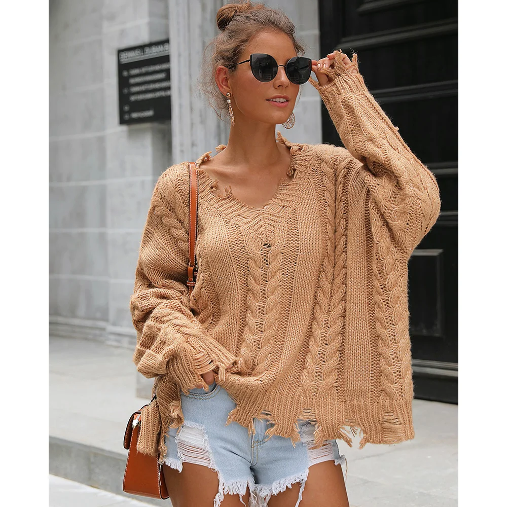 V Knitted Pullover Knit Crochet Sweaters Aproms Tassel Female Autumn Winter Long Sleeve Women Warm Cropped Jumper Pull Tops