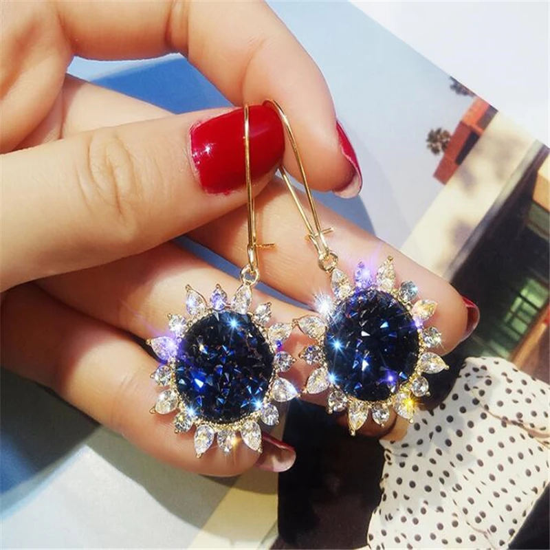 Женские серьги-подвески ZA большие массивные серьги с кристаллами геометрической