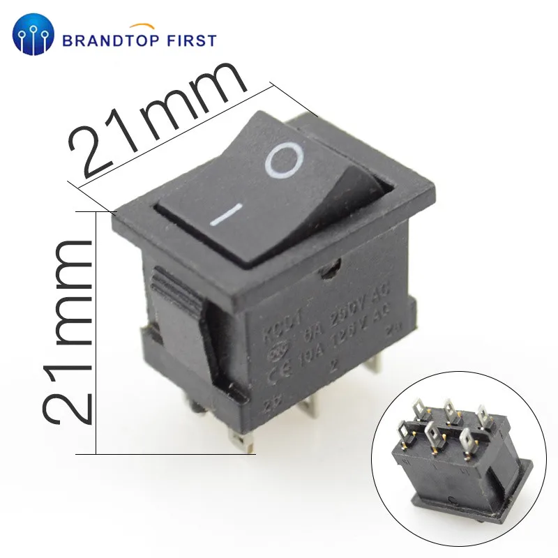 AC 6A/250V 10A/125V 6 Pin 21*15mm 2 положения 3 лодки кулисный переключатель на выключение KCD1