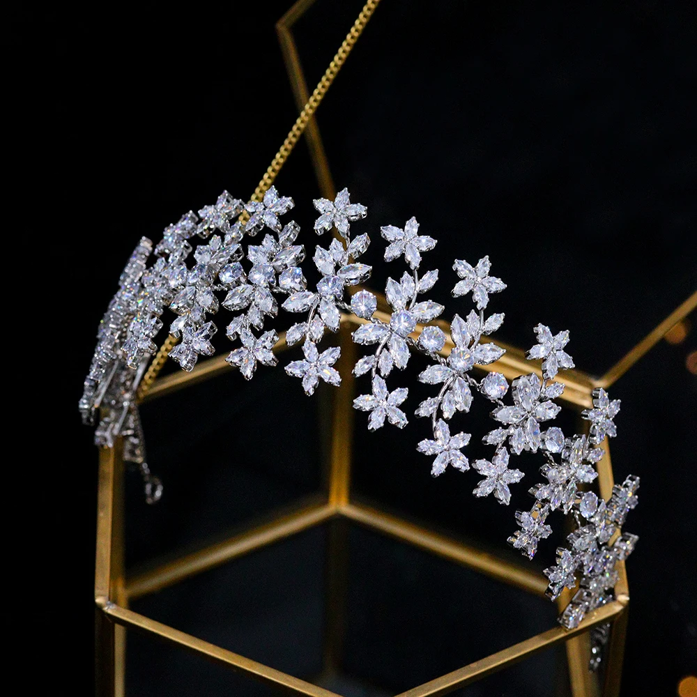 2022 Fashion Cubic Zirconia Soft Headband CZ Wedding Hairband for Women Diadem Bride Princess Headpiece Crowns Hair Accessories