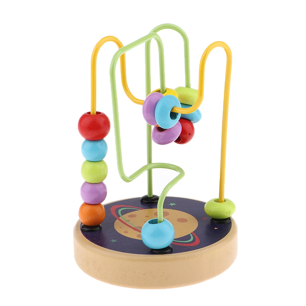 Colorful Cartoon Wooden Bead Maze Roller Coaster Activity Cube Educational Abacus Beads Circle Toys for Children Toddlers Kids