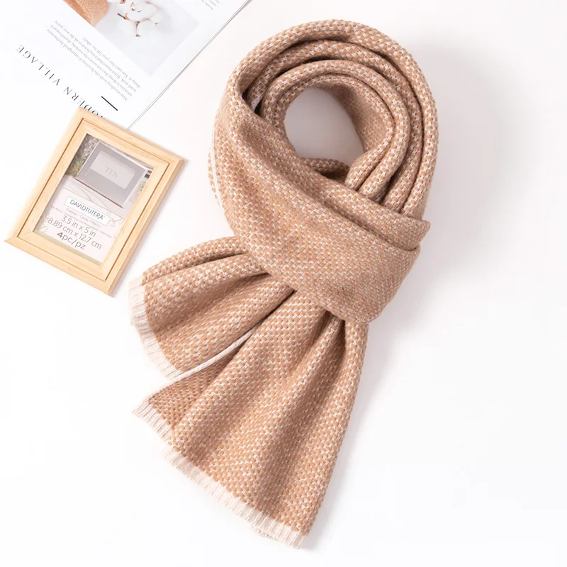 Winter 100% Lamb Wool Scarf Women and Men Neck Warmer Blue Large Pashmina Wraps Foulard Femme Cashmere Echarpe Pure Wool Scarves