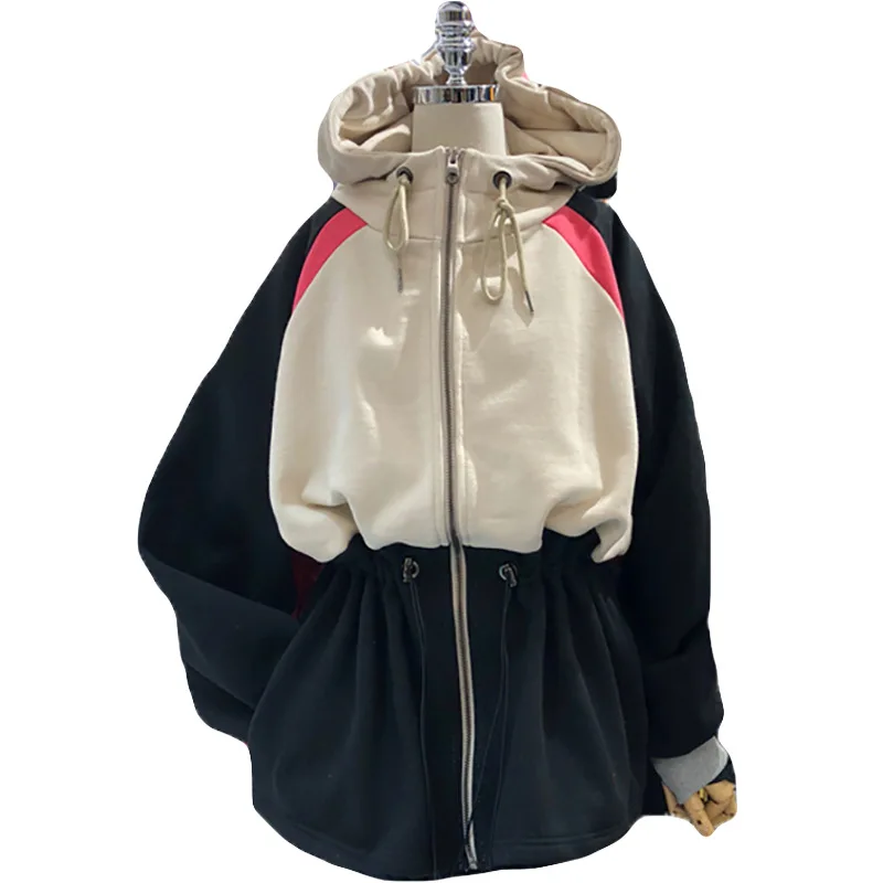 

Autumn 2019 Sanitary Clothes New Clothes Design Collision Colour Received Waist Zipper Hat Card Leisure Sanitary Clothes Women