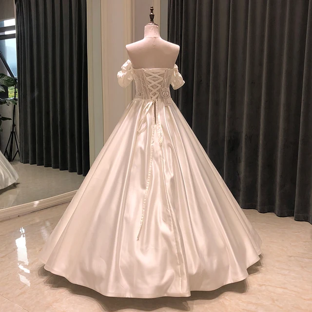SL-8293 wedding gowns plus size bride dress robe vintage satin wedding dress 2021 ball gown mariage lace pearl bridal dresses 2