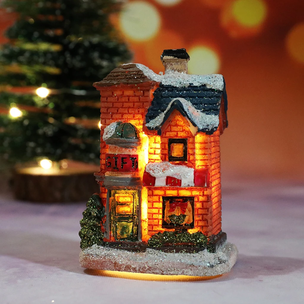 Light up Christmas Decoration LED Miniature House Village, Christmas Scene Snow Landscape House Village Building Set