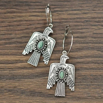 

Retro indian tibetan eagle pendant dangle earrings for women gypsy ethnic statement drop earrings stone cute Bird Earrings