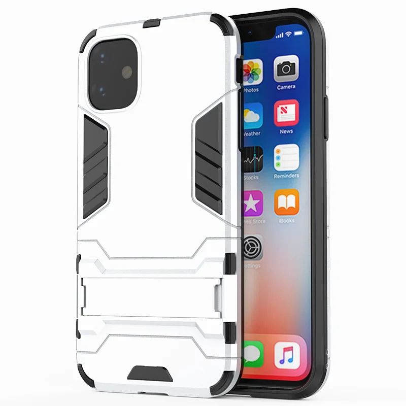 Sliver Гибридный противоударный защитный чехол-подставка для телефона для iPhone 11 Pro MAX X XS Max XR 7 8 6 6S Plus 5 5S 5C кронштейн держатель чехол - Цвет: Sliver