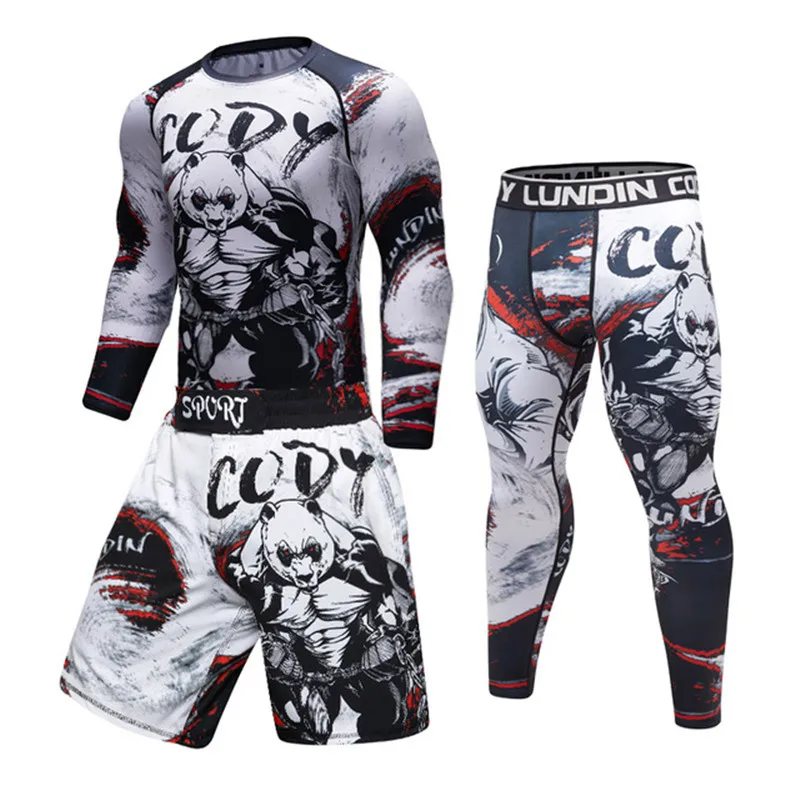Sports Apparel Jiu Jitsu T-shirt Men Long Sleeves Shirts Tracksuit Fitness Boxing Jerseys Set BJJ Muay Thai MMA Pants Gym Rash Guard Sportsuit mens t shirt