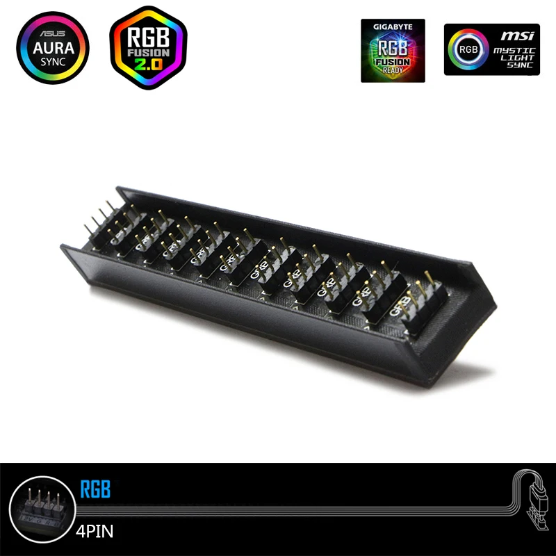 

Computer Motherboard AURA Synchronous RGB 10 Road RGB Hub Expansion Interface 4PIN Line Accessories - CAOMENG