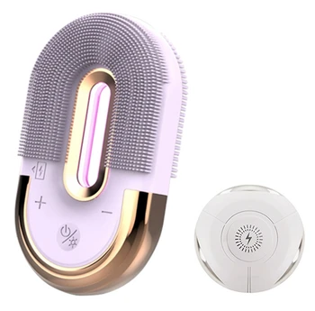 

Purple Face Cleaner Inductive Charging Sonic Vibration Electric Facial Cleaning Brush Silicone Skin Care