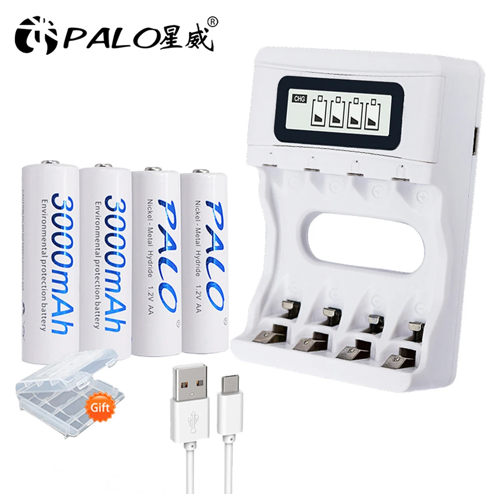 AAA Batteries LCD display battery Charger for AA 4 pcs AA 3000mah Battery