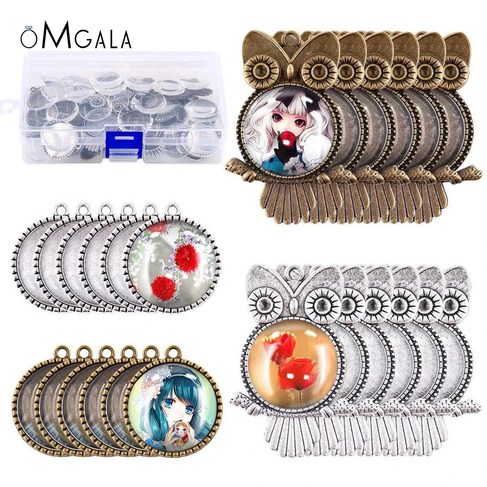 

10PCS Owl Life Tree Cabochon Charm Pendant Base Setting Blanks Bezel Tray 25mm Cabochon Cameo for DIY Jewelry Making Supplies