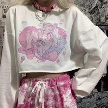 

Cartoon Anime Girl Printed T-shirt Long Sleeve White Tshirts Woman Y2k New Sweet Kawaii Cute Women Harajuku Tops Loose Pullovers