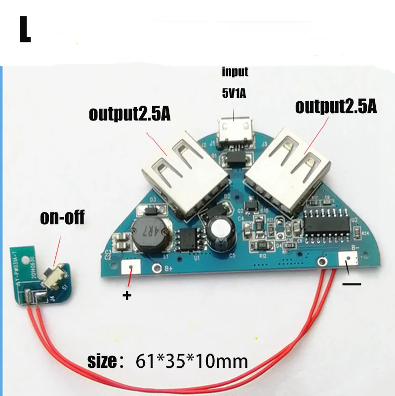 5 в 2.5A модуль банка мощности Мобильный блок питания PCB контроллер зарядки два порта usb l-типа DIY аксессуары для замены телефона - Цвет: L