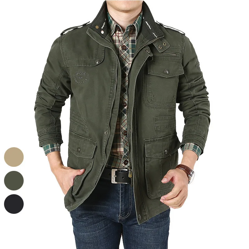 

7XL Outdoor Spring And Autumn Mid-length Jacket Coat Solid Color Large Size Jacket Men Jacket 8255